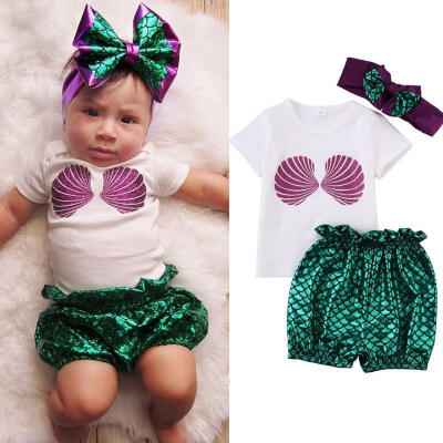 

Newborn Baby Kids Girls Mermaid Scallop Print T-Shirt TopsPants Swimwear Outfit