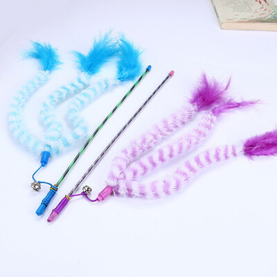 

Interactive Fun Toy Cat Teaser Wand Pet Colorful 3 Striped Straps Feather toys for cats Pet Best Gift Grappige Kattenstok toys