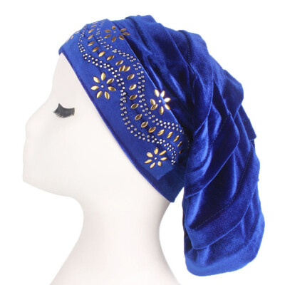 

Women Gold Flower Velvet Turban Hijab Hat Chemo Hat For Hair Loss Headscarf Long Sleep Cap