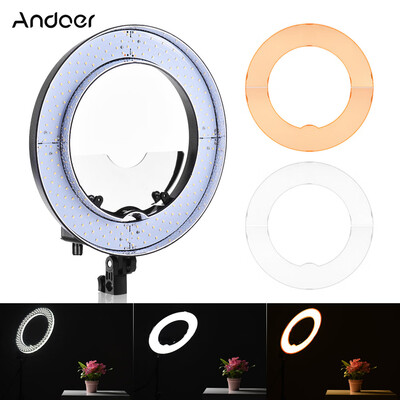 

Andoer RL-480B 13"34cm Macro LED Ring Light Lamp 180pcs SMD 40W Dimmable 5500K with White Orange Filter Mirror Carrying Bag 2 Pow