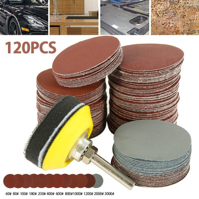 

120pcs 60-3000 Grit 2 Inch Sander Disc Sanding Polishing Pad Sandpaper Tool with Shank Backer Plate&Sponge Cushion