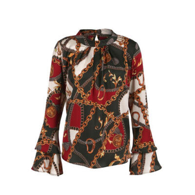 

Sommer Frauen ausgestellte Ärmel gedruckt Tops Shirt Office Lady Chiffon Bluse