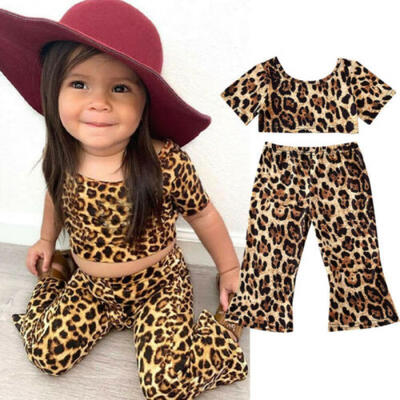 

AU Toddler Infant Baby Girl Clothes Crop Top Flared Pants Leopard Outfit Set New