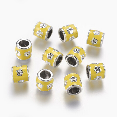 

Alloy European Beads Large Hole Beads with Enamel Column with Flower Silver Yellow 85x85mm Hole 5mm