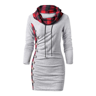 

Plaid Trim Cowl Neck Tunic Sweatshirt Dress