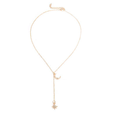 

Lady Necklaces Exquisite Star Moon Pendant Geometric Crystal Gold Silver Necklace Set Fashion Girl Birthday Party Jewelry Gift