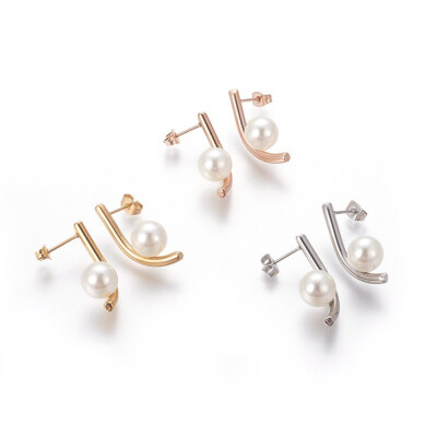 

304 Stainless Steel Stud Earrings with Acrylic Pearl Mixed Color 265x14x97mm Pin 08mm