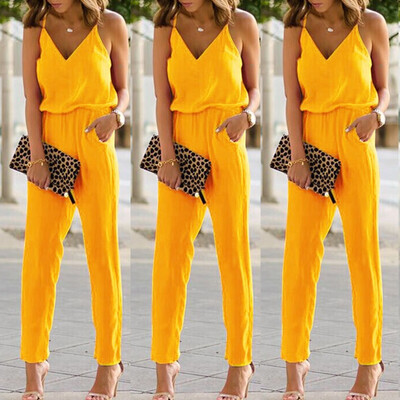 

Women spaghetti strap wide legs Bodycon Jumpsuit V-neck Romper Trousers Clubwear