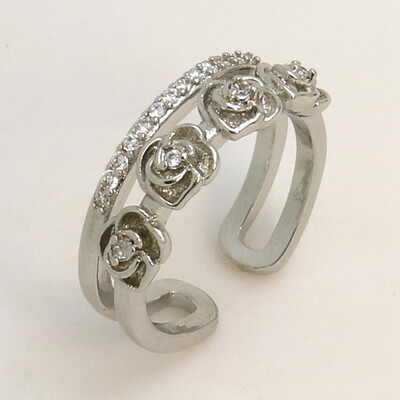 

Silver Double Layer Opening Rings Elegant Rose Flower Butterfly Ring Jewelry For Wedding Adjustable Bague Femme