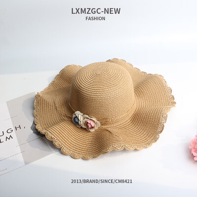 

Womens new wave-edge flower straw hat Korean version of the new big eaves bonnet outdoor sunscreen sun cap