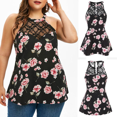 

Roseonmyhand Fashion Womens Plus Size Sleeveless Lace Floral Printed T-shirt Tank Tops Vest