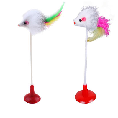 

2pcs Funny Cat Toy Feather Plush Mouse Bottom Sucker for Pet Playing Toys