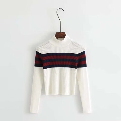 

Women Fashion Sweet Colorful Striped Sweater Autumn Winter Turtleneck Knit Bottoming Top Long Sleeve Sweaters