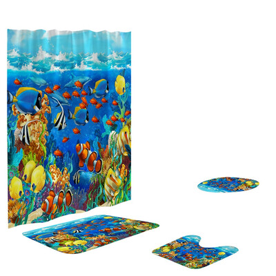 

Toponeto 4PCS Non Slip Toilet Polyester Cover Mat Set Bathroom Shower Curtain