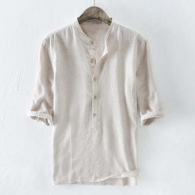 

Toponeto Fashion Mens Stripe Button Casual Linen&Cotton Long Sleeve Top Blouse