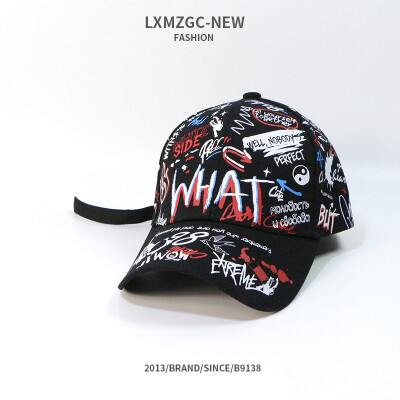 

2019 new hat WHAT graffiti baseball cap street fashion long hip-hop cap sun protection duck tongue cap