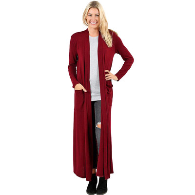 

Toponeto Women Full Length Maxi Cardigan Casual Open Front Solid Long Sleeve Pocket Coat