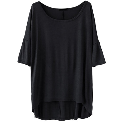 

Cotton Spring Female Long Sleeve T Shirt Women O Neck Bat Sleeve Casual Loose Big Size Asymmetric Long T-shirts Top