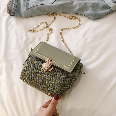 

2019 new simple contrast color woven bag fashion casual wild shoulder bag female Sen temperament chain Messenger bag