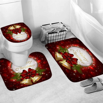 

Tailored 3Pcs Christmas shower Curtain Bathroom Anti-slip Carpet Rug Toilet Cover Mat Set