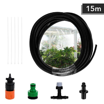 

15m Adjustable Misting Cooling Irrigation System Watering Kit Hose Nozzle Plug Connecter Fittings with 20 Orange Nozzles Garden Pa