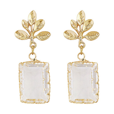 

Fashion Transparent Square Waterdrop Faux Crystal Pendant Women Stud Earrings
