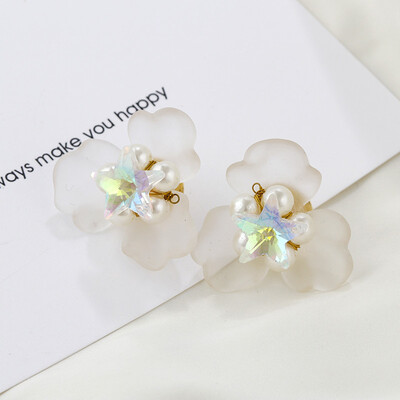 

Flashbuy Crystal & Pearl Statement Earrings for Women Acrylic Earrings Modern Flower Pendientes Girls Jewelry Party Accessory