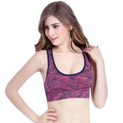 

Women Fitness Yoga Sports Bra Contrast Padded Wire Free Seamless Push Up Running Gym Racerback Vest Top Bra