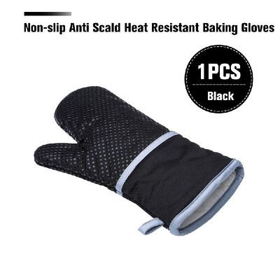 

1PCS Non-slip Anti Scald Heat Resistant Baking Gloves Silicone Cotton Thicken Oven Glove Kitchen Cooking ToolsBlue