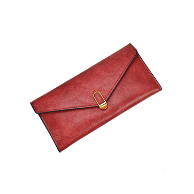 

Envelope Change Simple Ultra-thin Long Purse Womens Soft Leather Temperament Buckle Card Wallet Womens