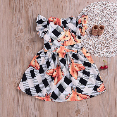 

Summer Children Baby Kids Girls Stripe Horse Print Leisure Princess Dress