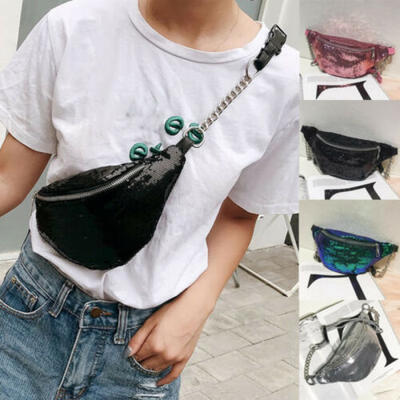 

Fashion Waist Fanny Pack Women Sequins Belt Zipper Waist Bag Chest Tote Purse
