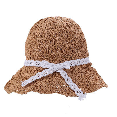 

Manual Weave Crochet Straw Boater Hat Girls Kids Summer Hollow Out Sun Hat