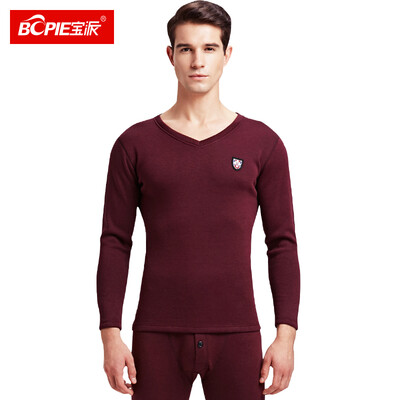 

Baopai BOPIE thermal underwear mens velvet thickening plus velvet winter Slim bottoming thick autumn clothing long pants warm set Bao blue V-neck L