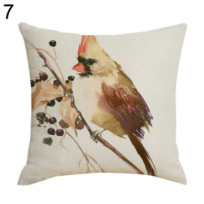 

Linen Bird Branch Print Square Pillow Case Cushion Cover Home Sofa Car Bed Decor