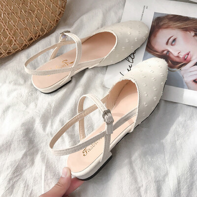 

Summer Baotou Coarse-heeled Buckle Sandals Girl Student Baitie Fairy Flat-soled Roman Shoes Tide