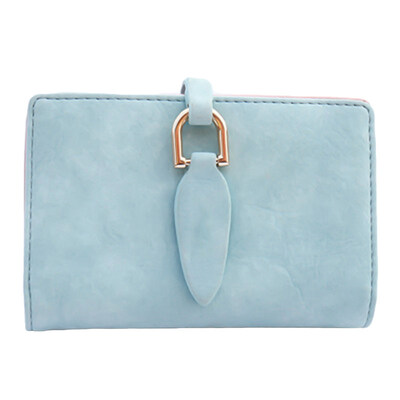 

Women Solid Color Leaf Buckle Card Key Coin Holder Purse Short Wallet Clutch Bag