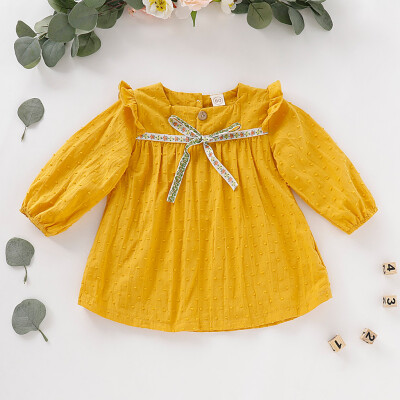 

Baby Kid Girls Toddler Bowknot Soild Long Sleeve Tops Princess dress Clothes