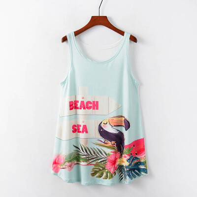 

Starmoon Women Printed Sleeveless long Section Of the Large Shirt Tide T Top Vest
