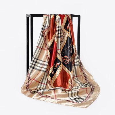 

New simulation silk scarf 90cm satin satin plaid large square scarf wild scarf manufacturers wholesale