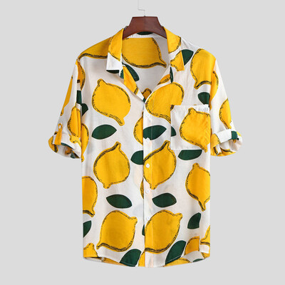 

Toponeto Mens Autumn Winter Casual Turn-down Collar Button Print Half Sleeve Top Blouse