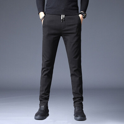 

Gobestart Mens New Fashion Casual Solid Straight Slim Trousers Drawstring Long Pants