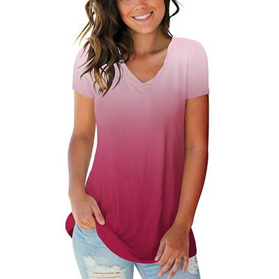 

Roseonmyhand Womens Fashion Plus Size Gradient Color V-Neck Short Sleeve T-shirt Tops Blouse