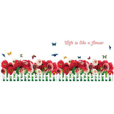 

Greensen Red Chrysanthemum Fence Wall Stickers Flowers Decals for Living Room Home Decoration