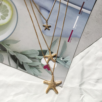 

New Gold Multi layer Necklace For Women Girl Sea Shell Choker Necklaces & Pendants 2019 Female Ocean Jewelry Srar