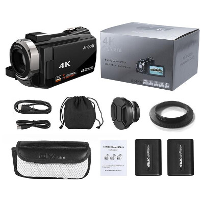

Andoer 4K 1080P 48MP WiFi Digital Video Camera Camcorder Recorder with 2pcs Rechargeable Batteries 039X Wide Angle Macro Lens N
