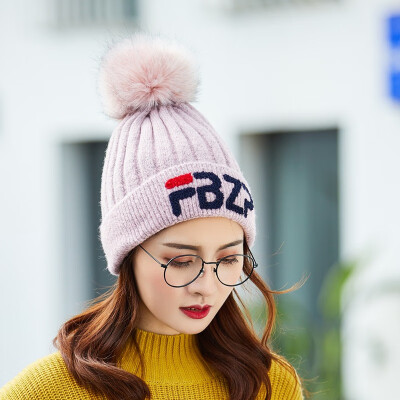 

Long - term hat ladies autumn&winter new letter hair ball knitted wool hat Korean version outdoor pillow top hat