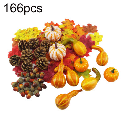 

166Pcs Halloween Artificial Pumpkin Pine Cone Maple Leaf Photo Props Home Decor