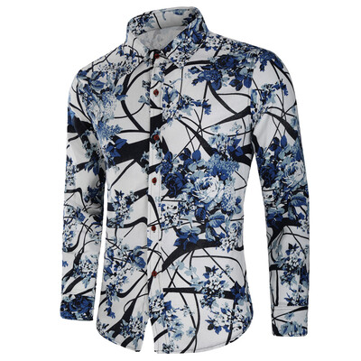 

Toponeto Fashion Mens Needle show Autumn Long Sleeve Casual Fit Buttons Round Top Blouse