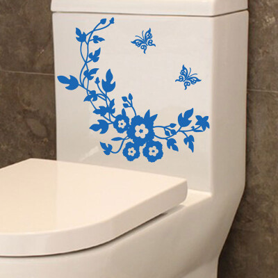 

〖Follure〗Flower Toilet Seat Wall Sticker Bathroom Decoration Decals Decor Butterfly Black